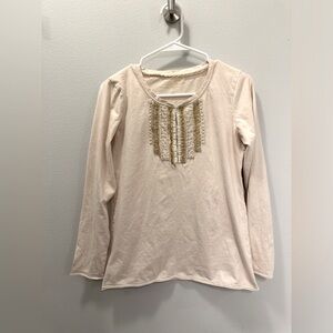 Eddie Bauer Ruffle Front Long Sleeve Shirt